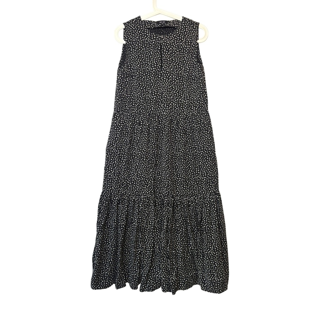 Saint + Sofia Greenwich Maxi Dress Black White Spot Tencel Tiered Sleeveless 6 - Picture 2 of 11